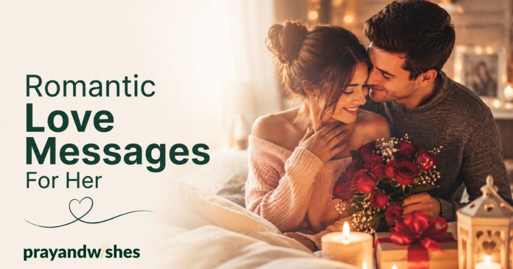280+ Romantic Love Messages To Melt Your Partner’s Heart 5 Romantic couple sharing a loving moment with roses and warm candlelight for romantic love messages for her, creating a cozy and heartfelt atmosphere.