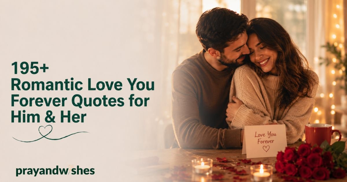 Romantic couple embracing in a cozy setting with candles and roses, featured image for 195+ Romantic Love You Forever Quotes for Him & Her.